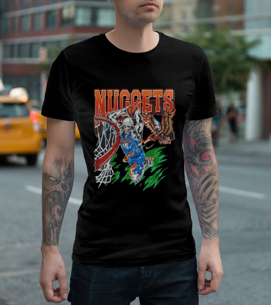 Nuggets Skeleton Dunking 15 With Eagle And Flames T-Shirt