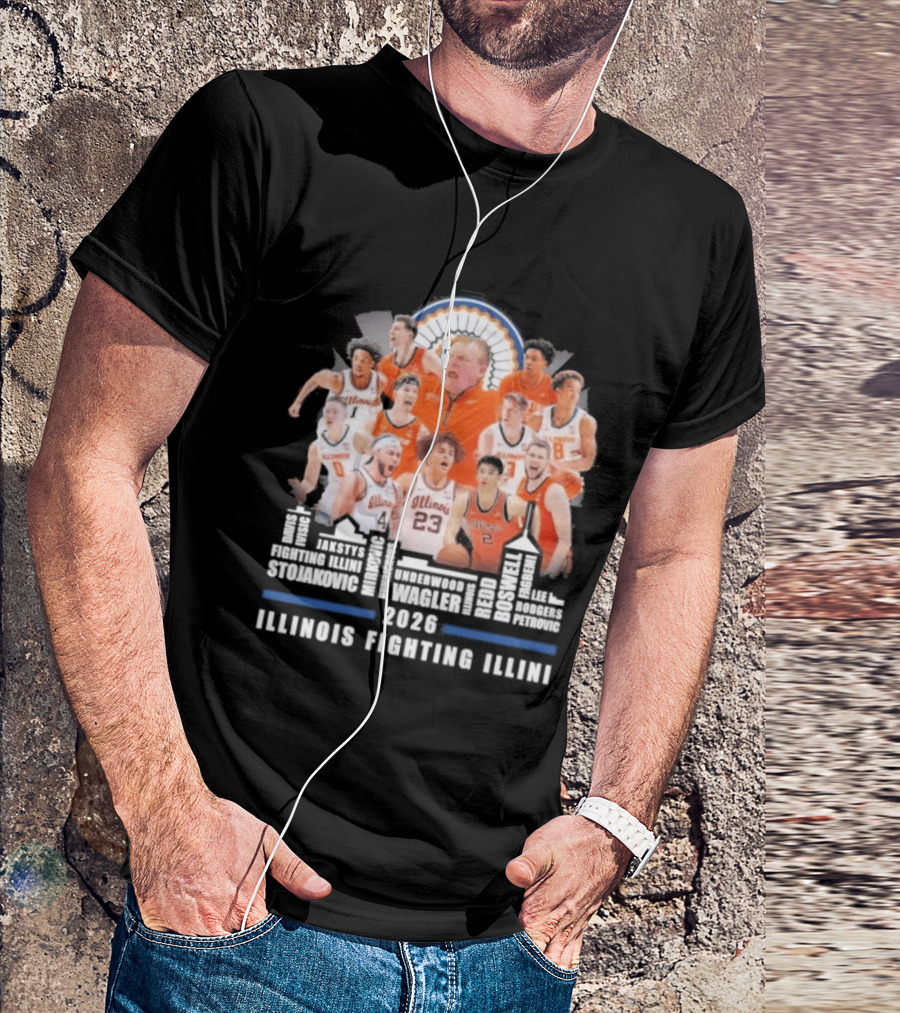 2026 Illinois Fighting Illini Skyline Basketball Team Montage T-Shirt