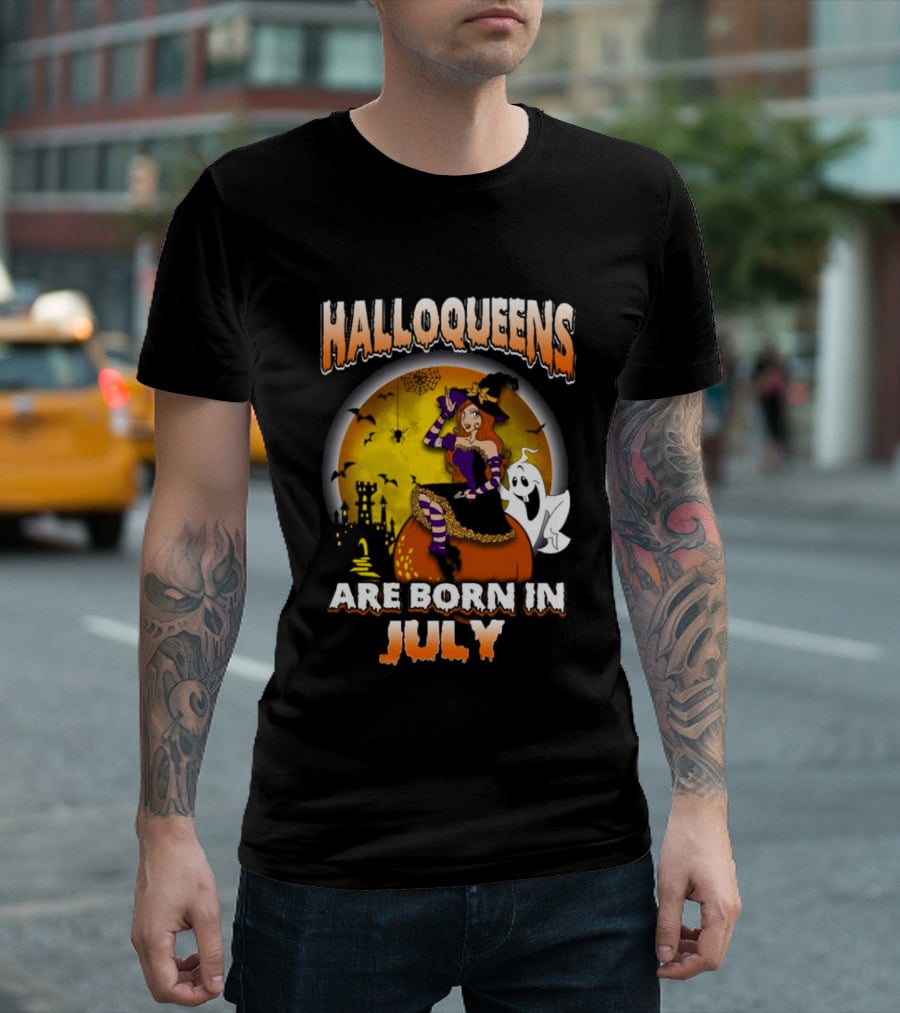 Halloqueens Witch And Ghost Halloween July Birthday T-Shirt
