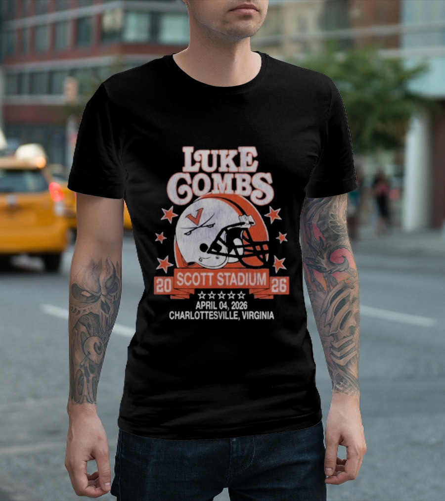 Luke Combs Tour Scott Stadium April 04 2026 Charlottesville Virginia Football Helmet Stars T-Shirt