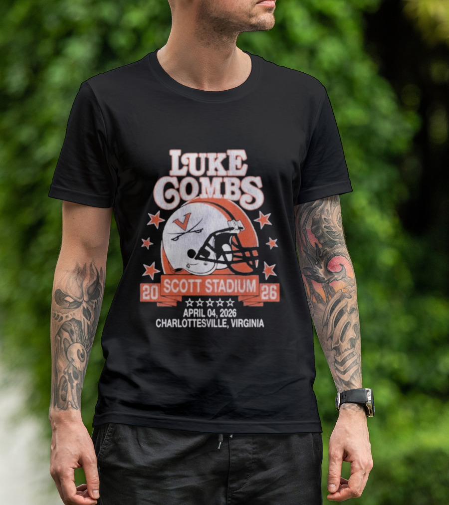 Luke Combs Tour Scott Stadium April 04 2026 Charlottesville Virginia Football Helmet Stars T-Shirt