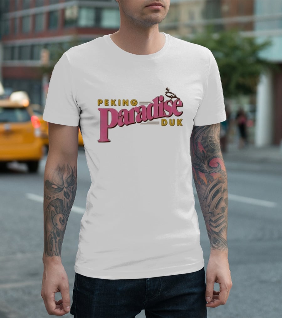 Peking Duk Paradise Bold Pink Yellow Text With Duck T-Shirt