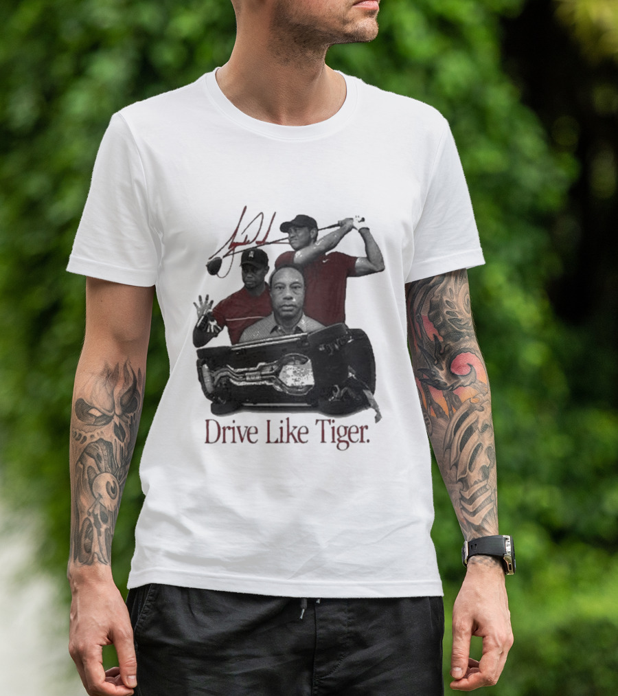 Tiger Woods Drive Like Tiger Golf Swing Car Crash T-Shirt