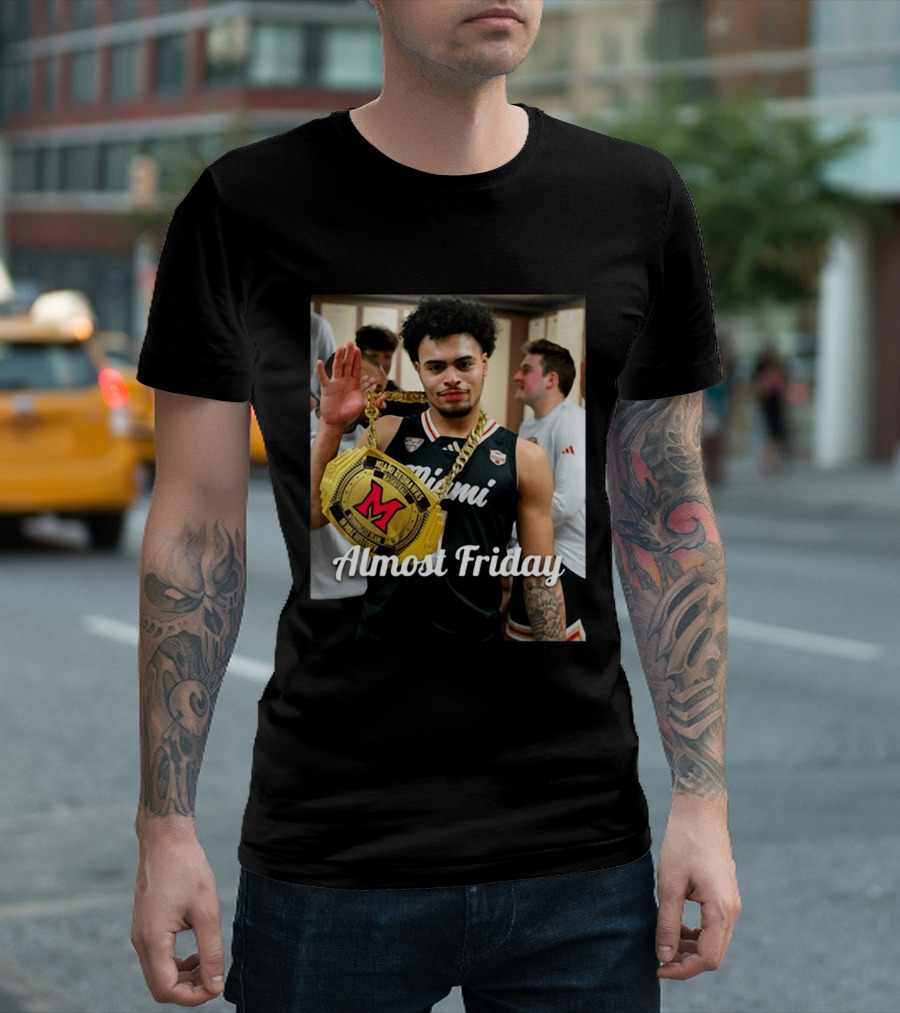 Miami Ohio Basketball Almost Friday M Red Belt T-Shirt