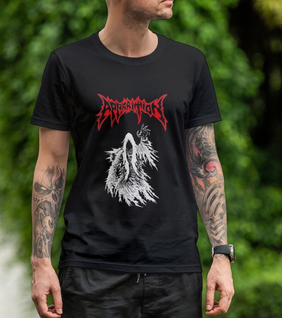 Apparition Ghostly Figure Red Gothic Font T-Shirt