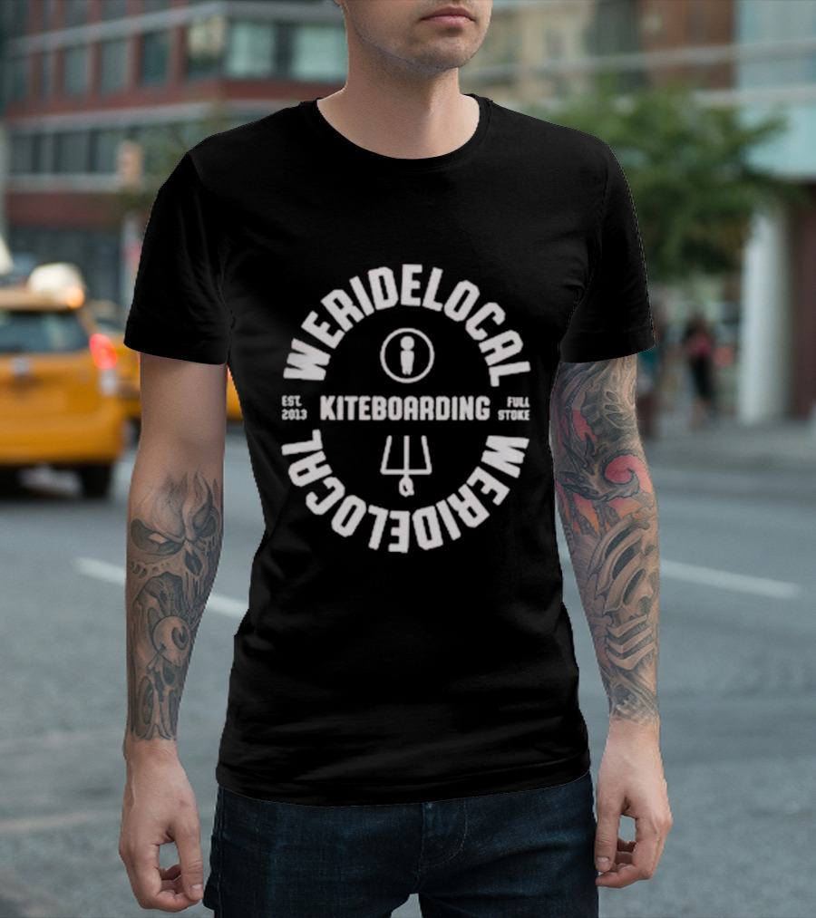 Weridelocal Kiteboarding Full Stoke Est 2006 Trident Icon Pale Apple T-Shirt