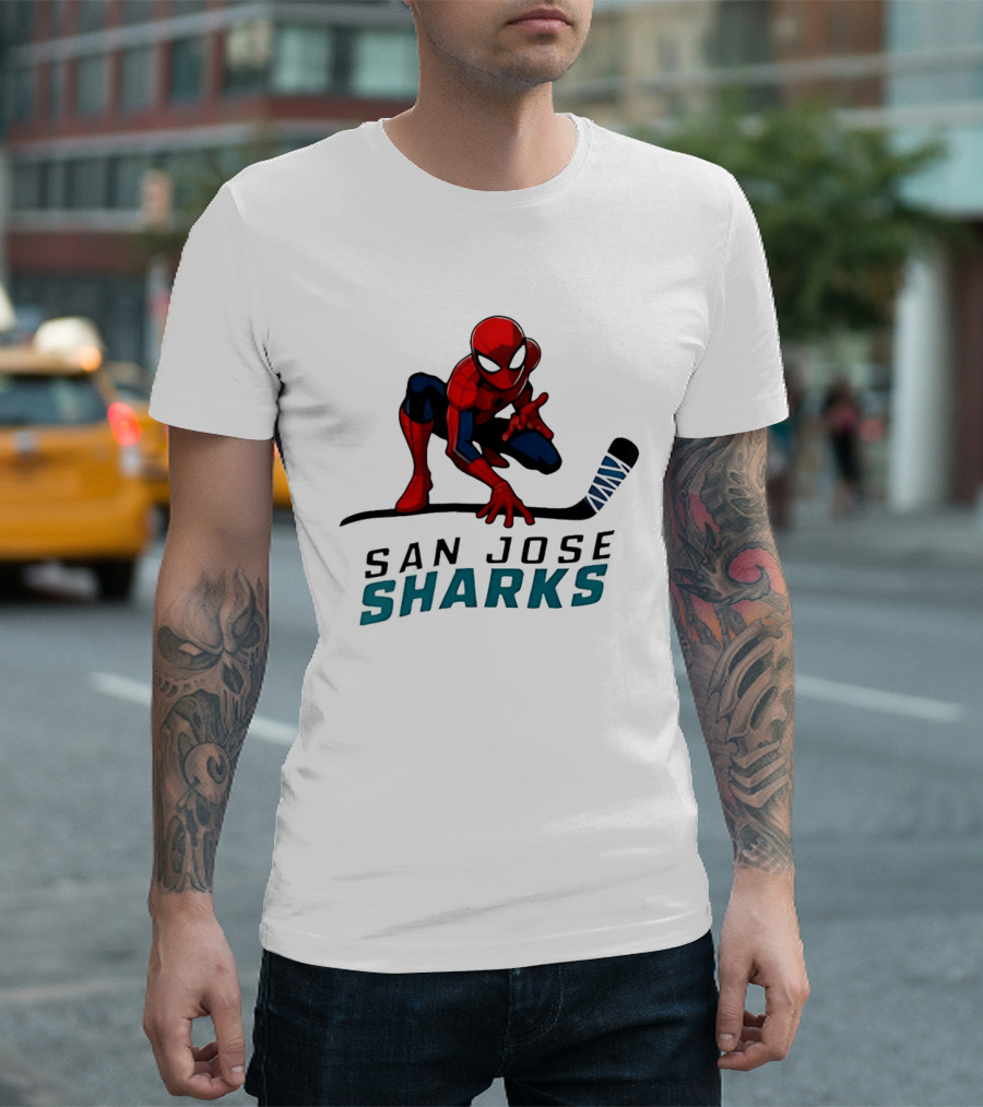 Spider Man San Jose Sharks Hockey Collaboration T-Shirt