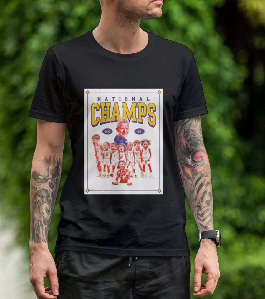 National Champs 89 26 Michigan Wolverines Caricature Coach And Players T-Shirt