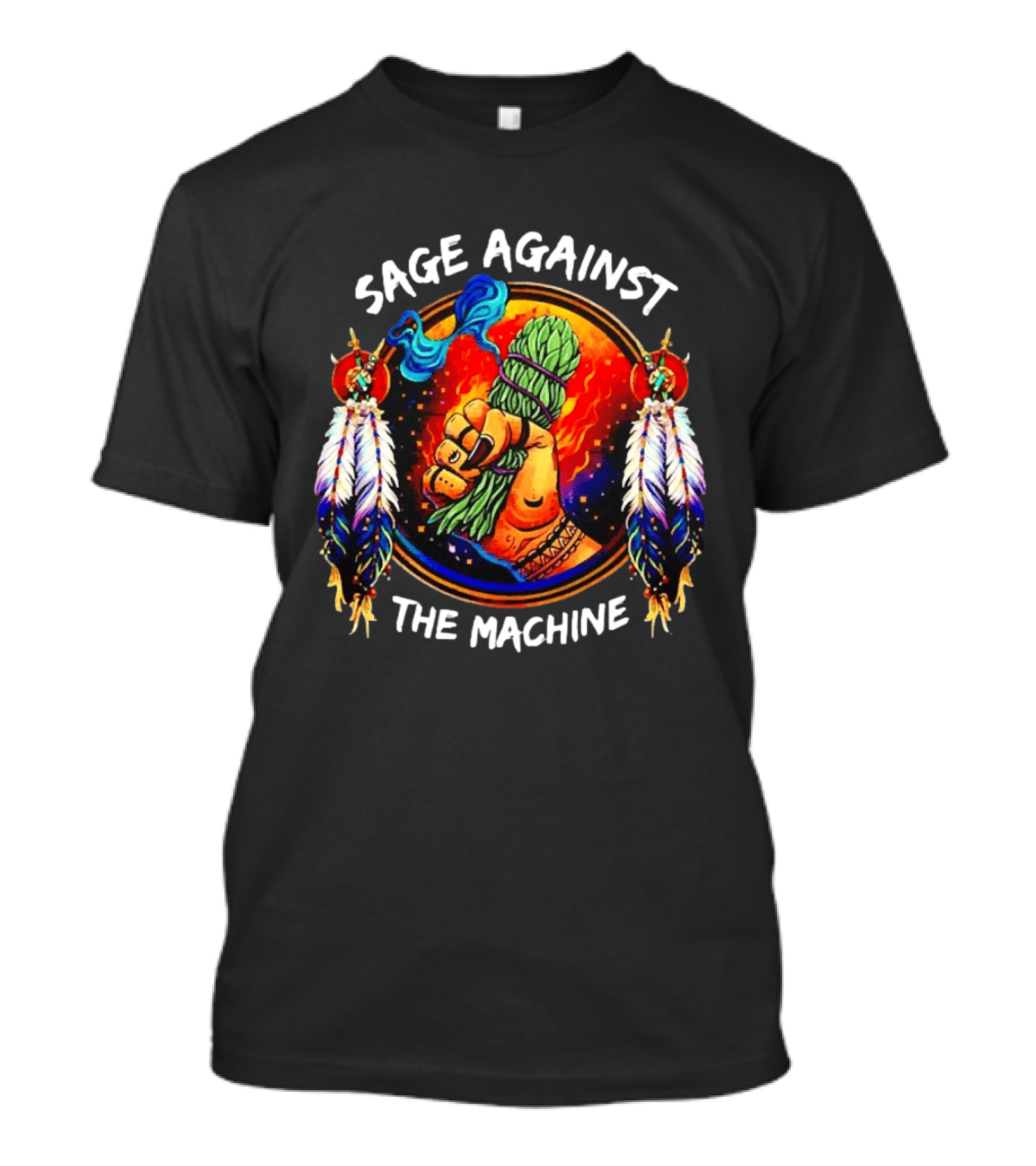 Sage Against The Machine Native American Feathers And Fist T-Shirt