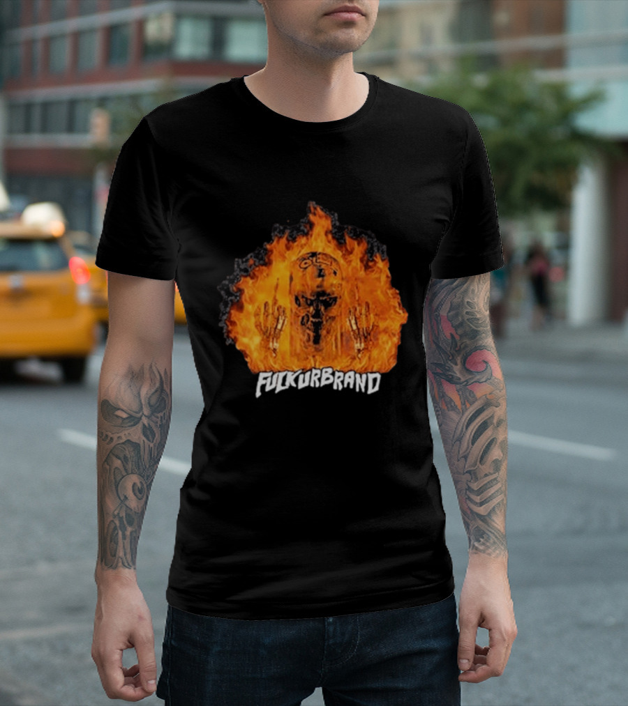 Terminator Skull Flaming Middle Finger Fuck Your Brand T-Shirt