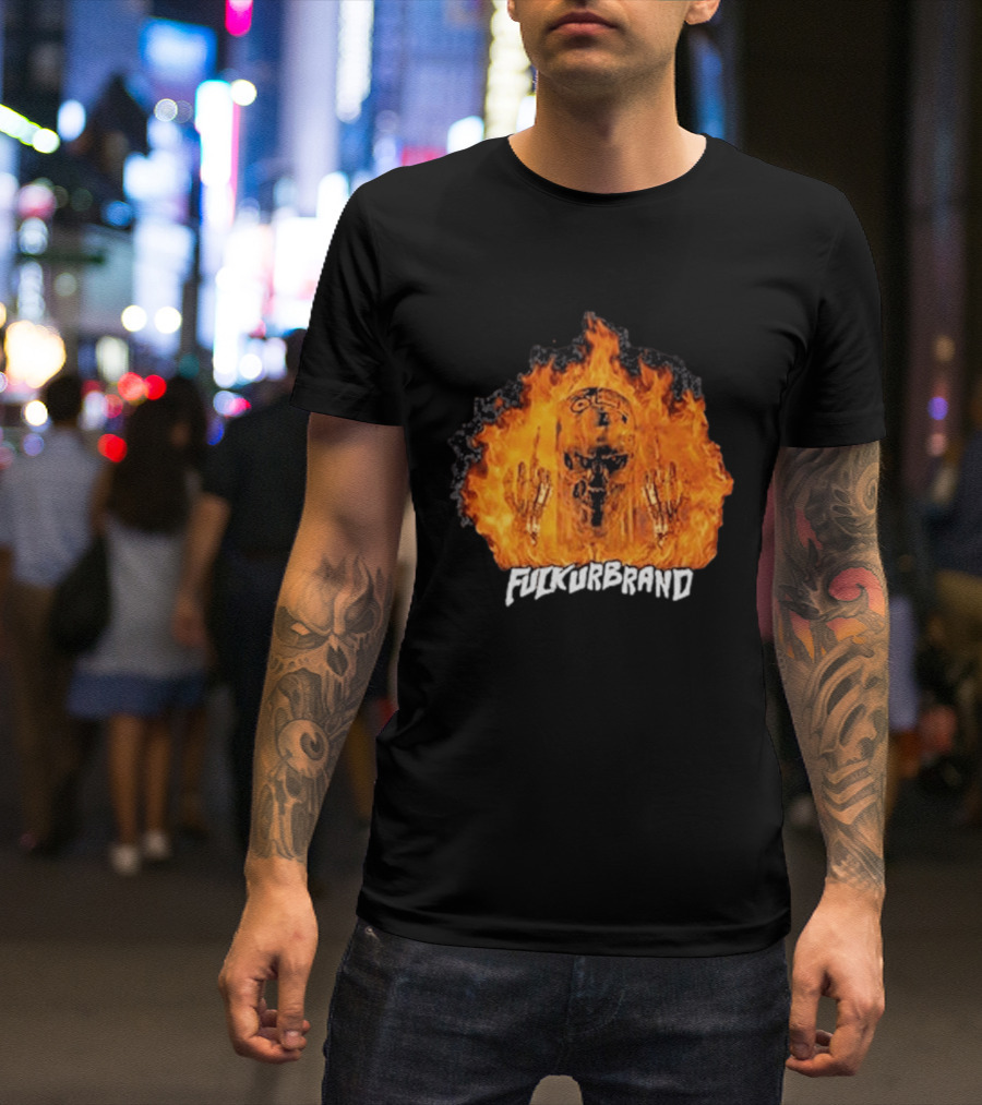 Terminator Skull Flaming Middle Finger Fuck Your Brand T-Shirt