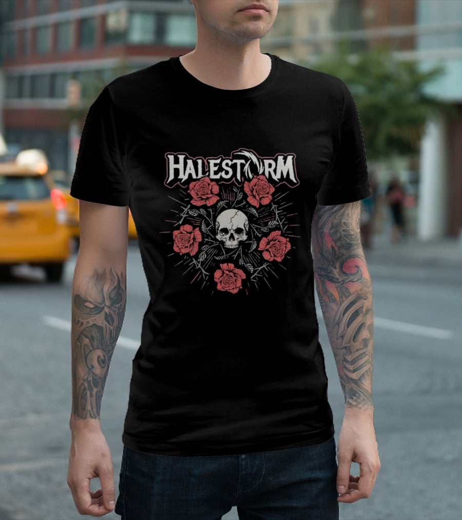 Halestorm Skull And Floral Penta Rose T-Shirt