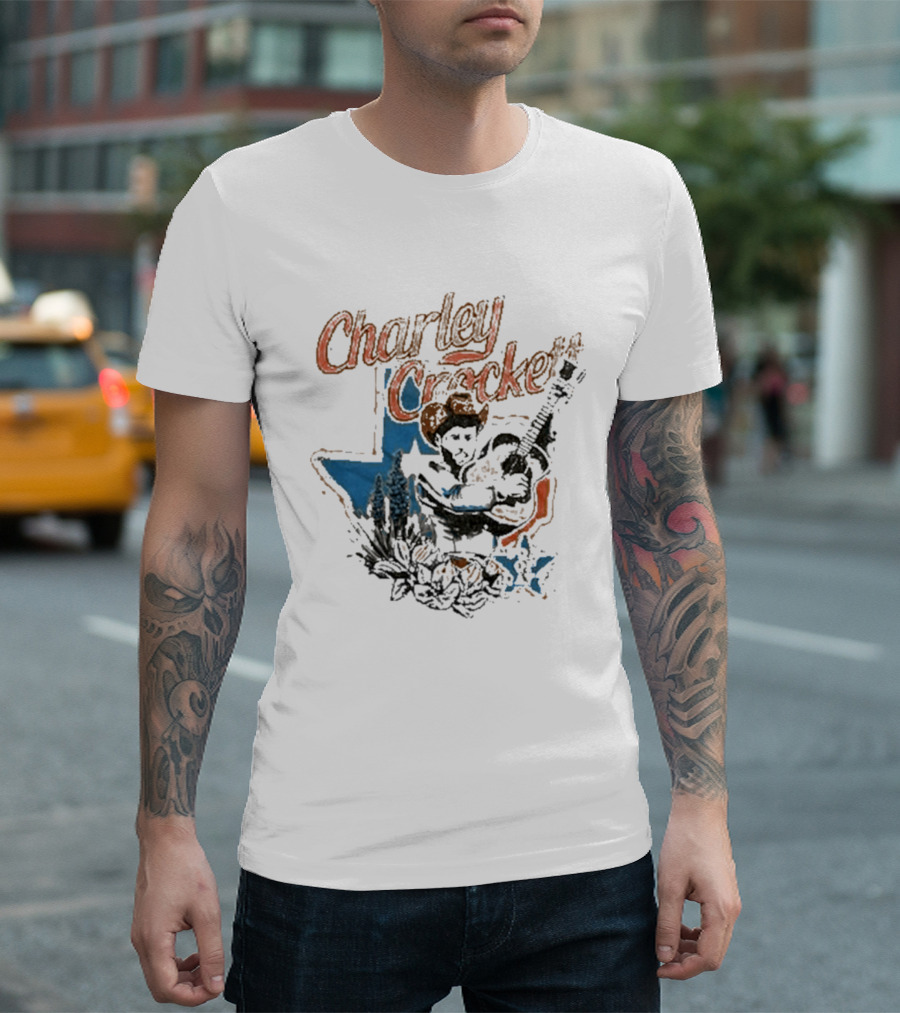 Charley Crockett Texas Guitar Cowboy Bluebonnet T-Shirt