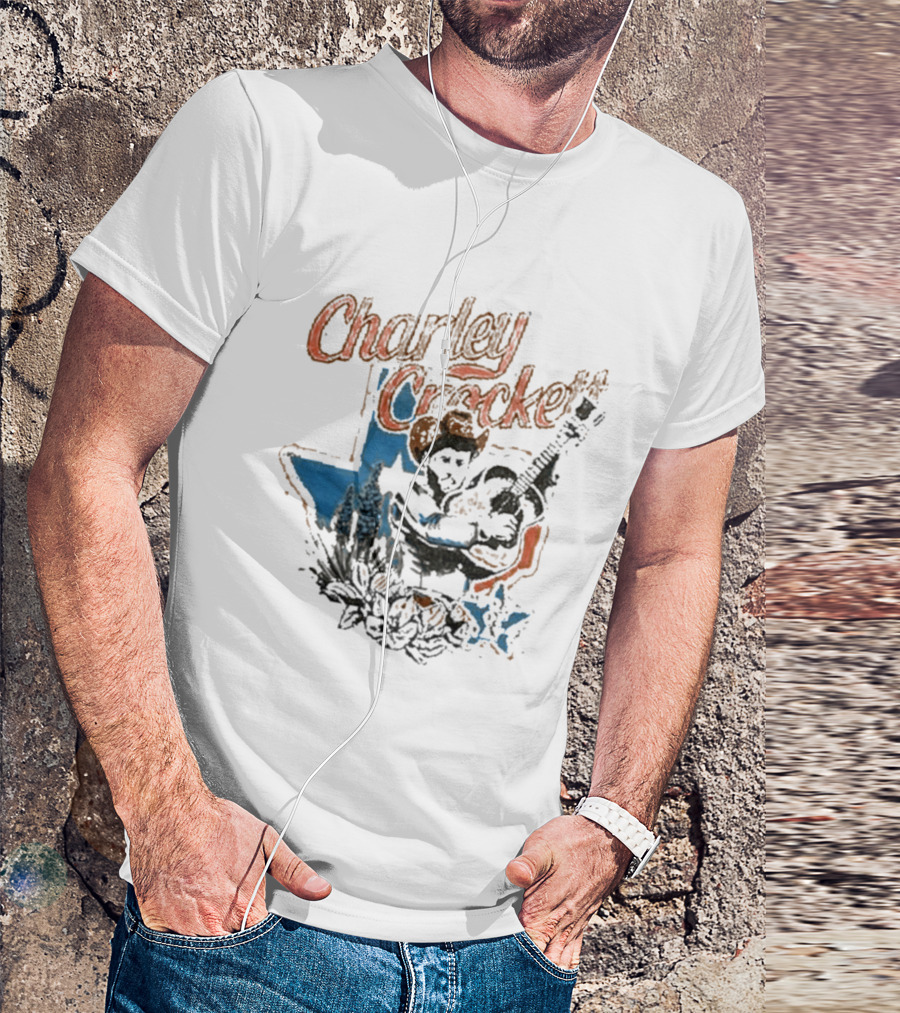 Charley Crockett Texas Guitar Cowboy Bluebonnet T-Shirt