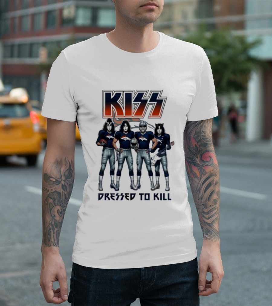 KISS Dressed To Kill Denver Broncos Football Team Collaboration T-Shirt