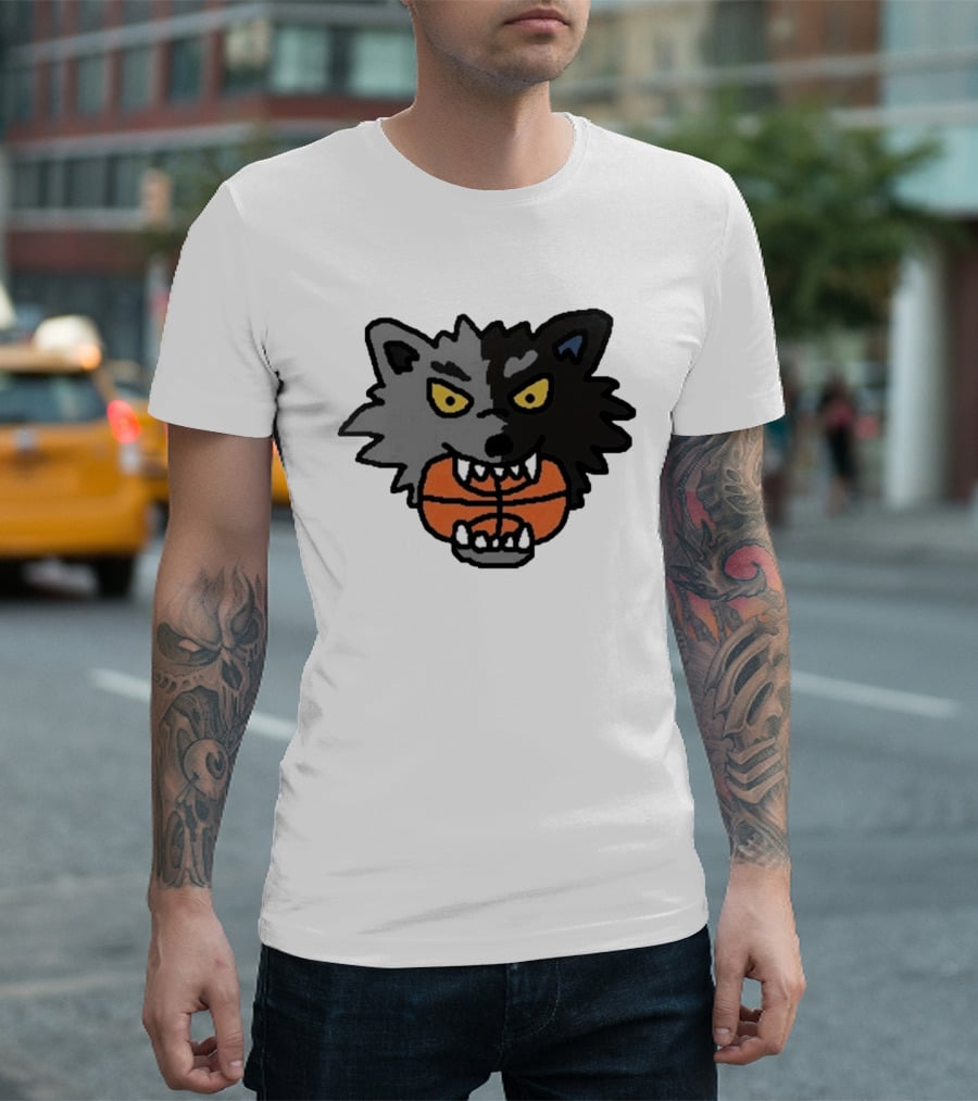 Timberwolves New Profile Pic Two Tone Wolf With Basketball T-Shirt