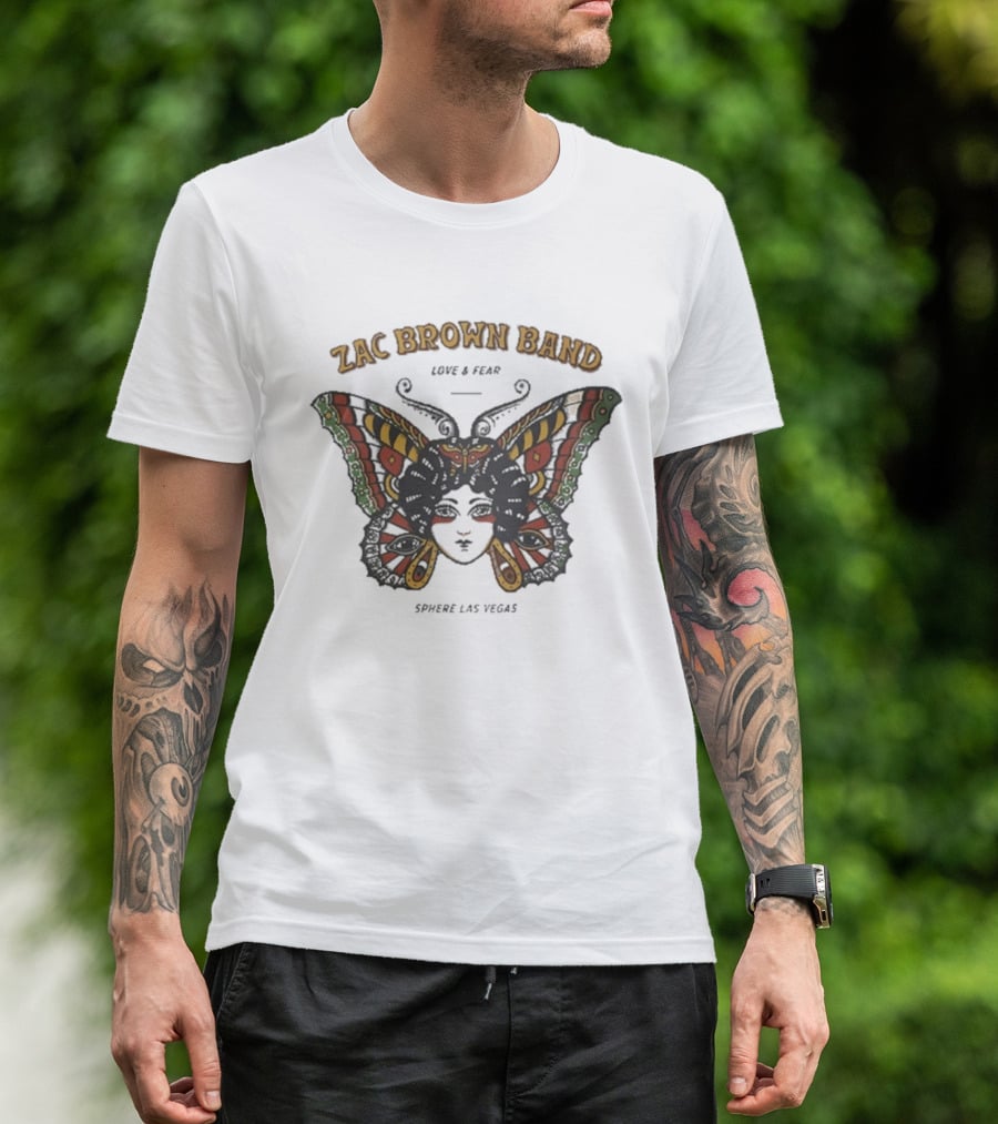 Zac Brown Band Love Fear Sphere Las Vegas Butterfly Lady T-Shirt