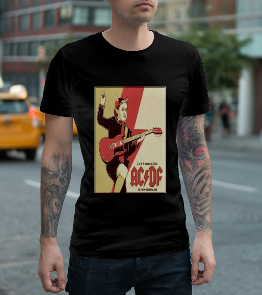 AC DF Distrito Federal MX Abril 2026 7 11 15 Rock Concert Red Guitar And Devil Horns T-Shirt