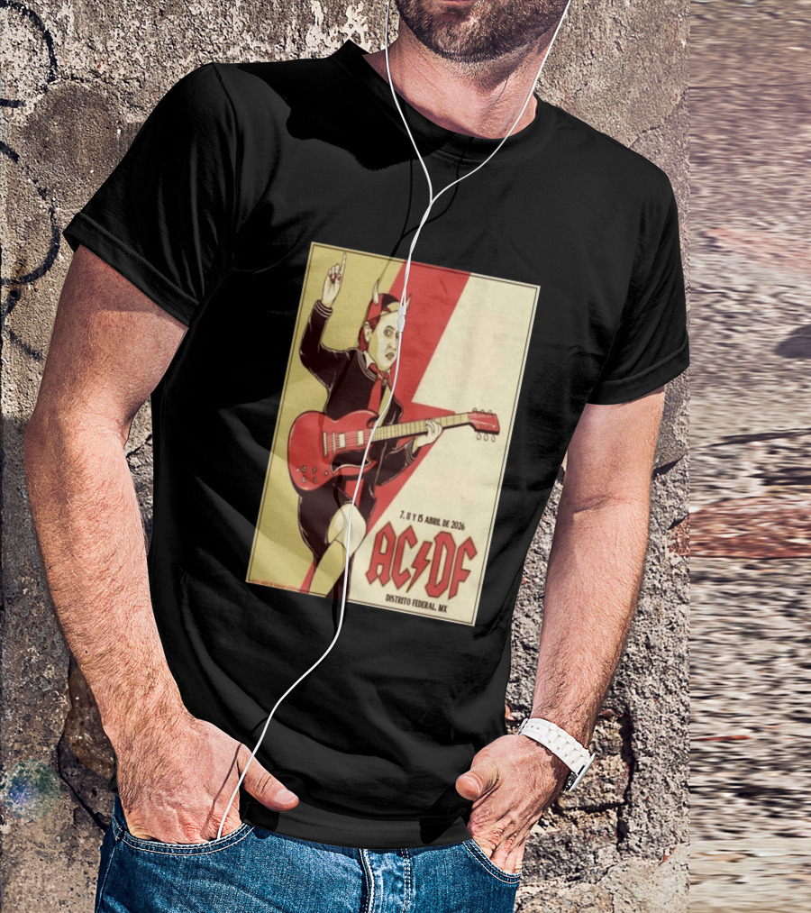 AC DF Distrito Federal MX Abril 2026 7 11 15 Rock Concert Red Guitar And Devil Horns T-Shirt