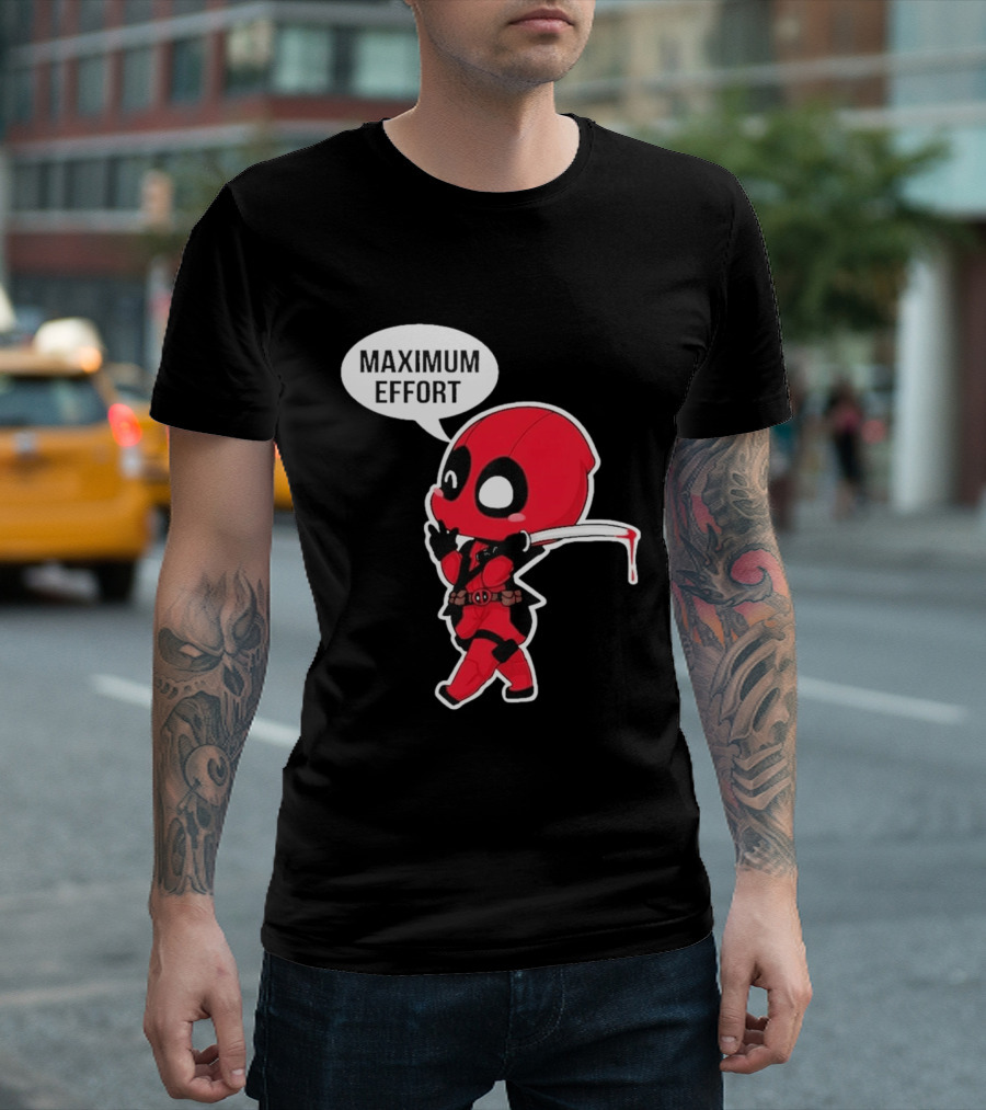 Deadpool Chibi Costume Maximum Effort Speech Bubble T-Shirt
