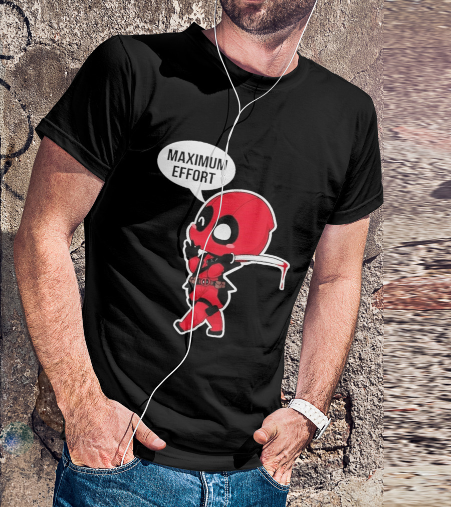 Deadpool Chibi Costume Maximum Effort Speech Bubble T-Shirt