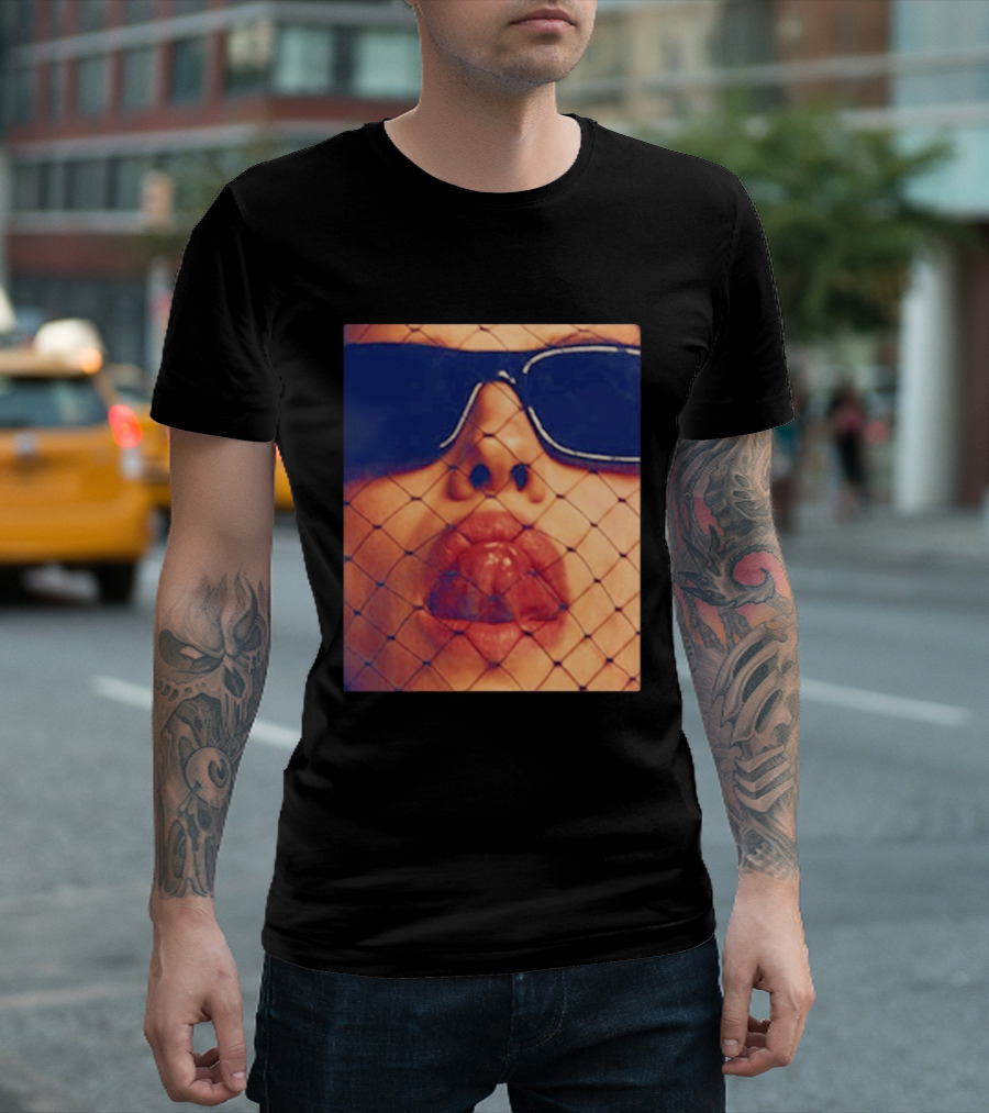 Irina Shayk Tongue Sunglasses Mesh T-Shirt