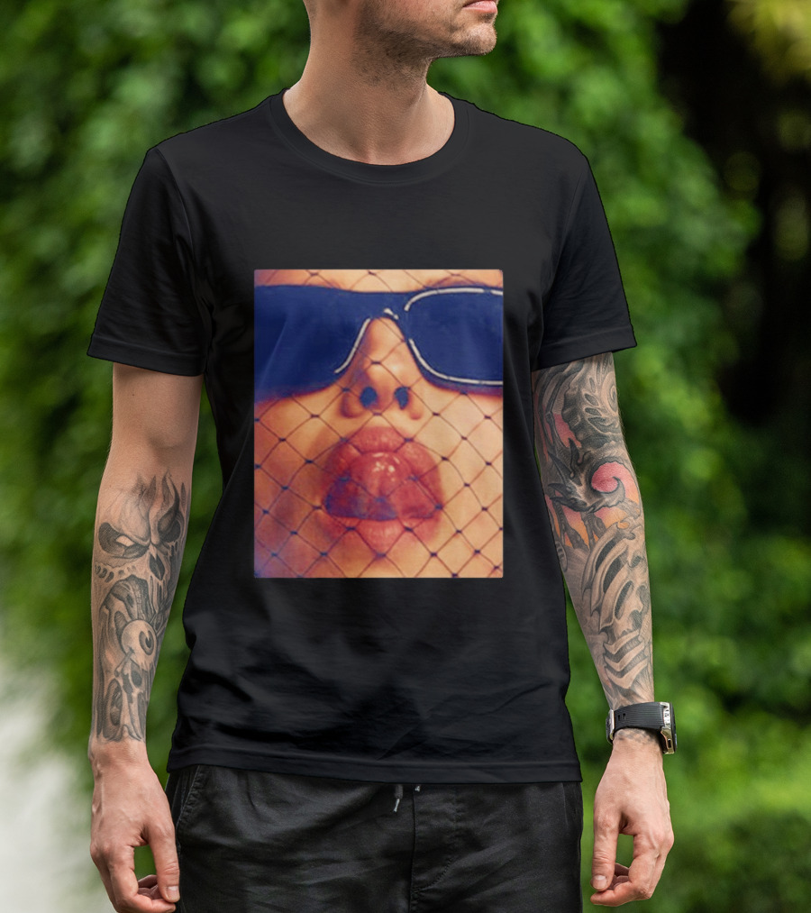 Irina Shayk Tongue Sunglasses Mesh T-Shirt