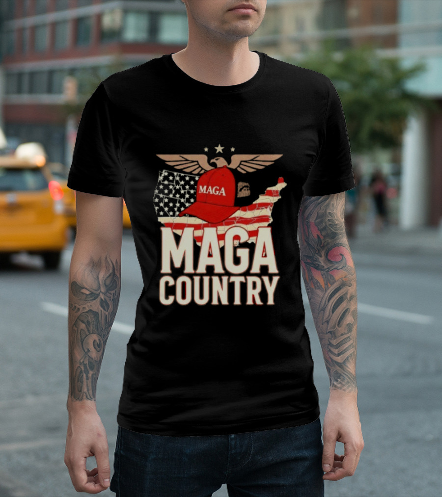 MAGA Country Patriotic USA Map With Red Hat And Eagle Wings T-Shirt
