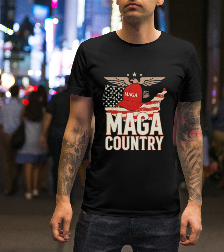 MAGA Country Patriotic USA Map With Red Hat And Eagle Wings T-Shirt