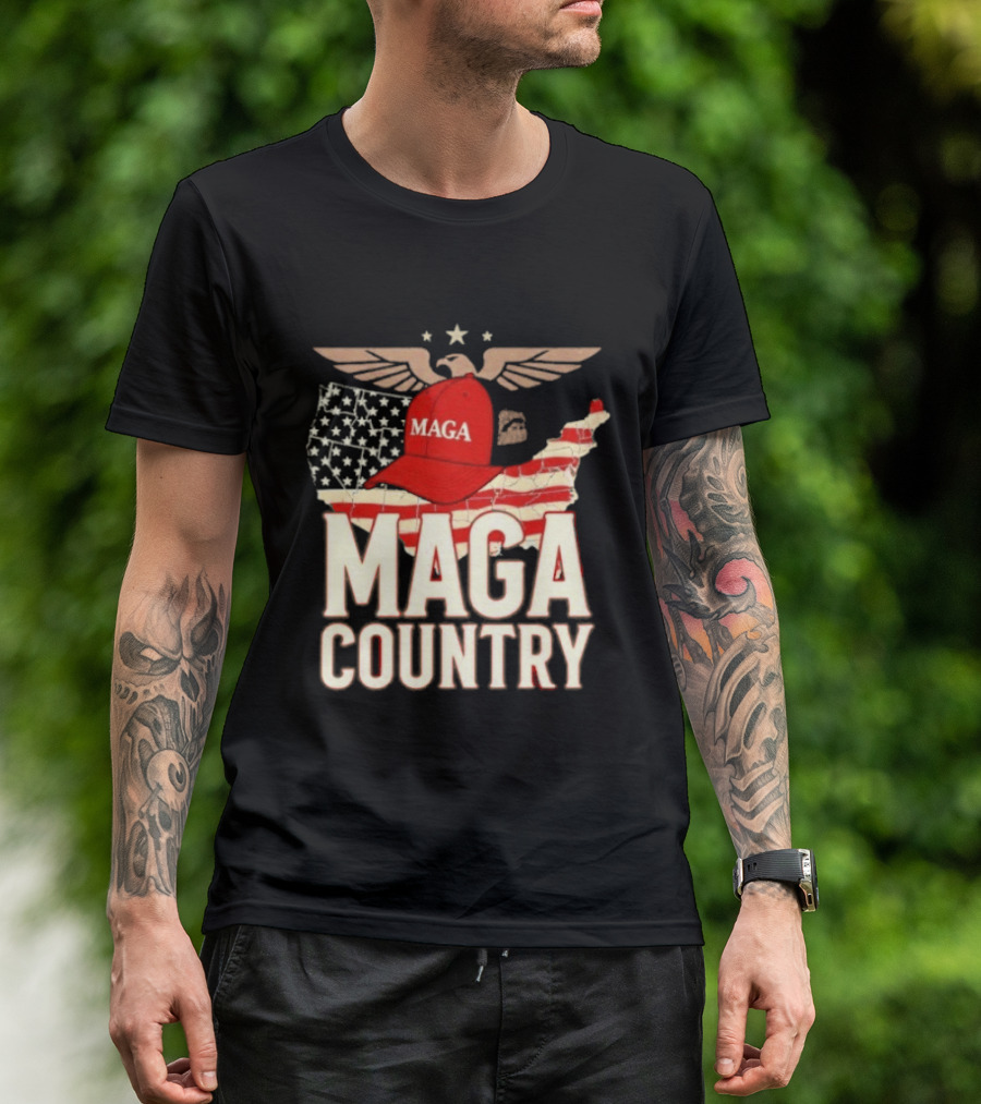 MAGA Country Patriotic USA Map With Red Hat And Eagle Wings T-Shirt