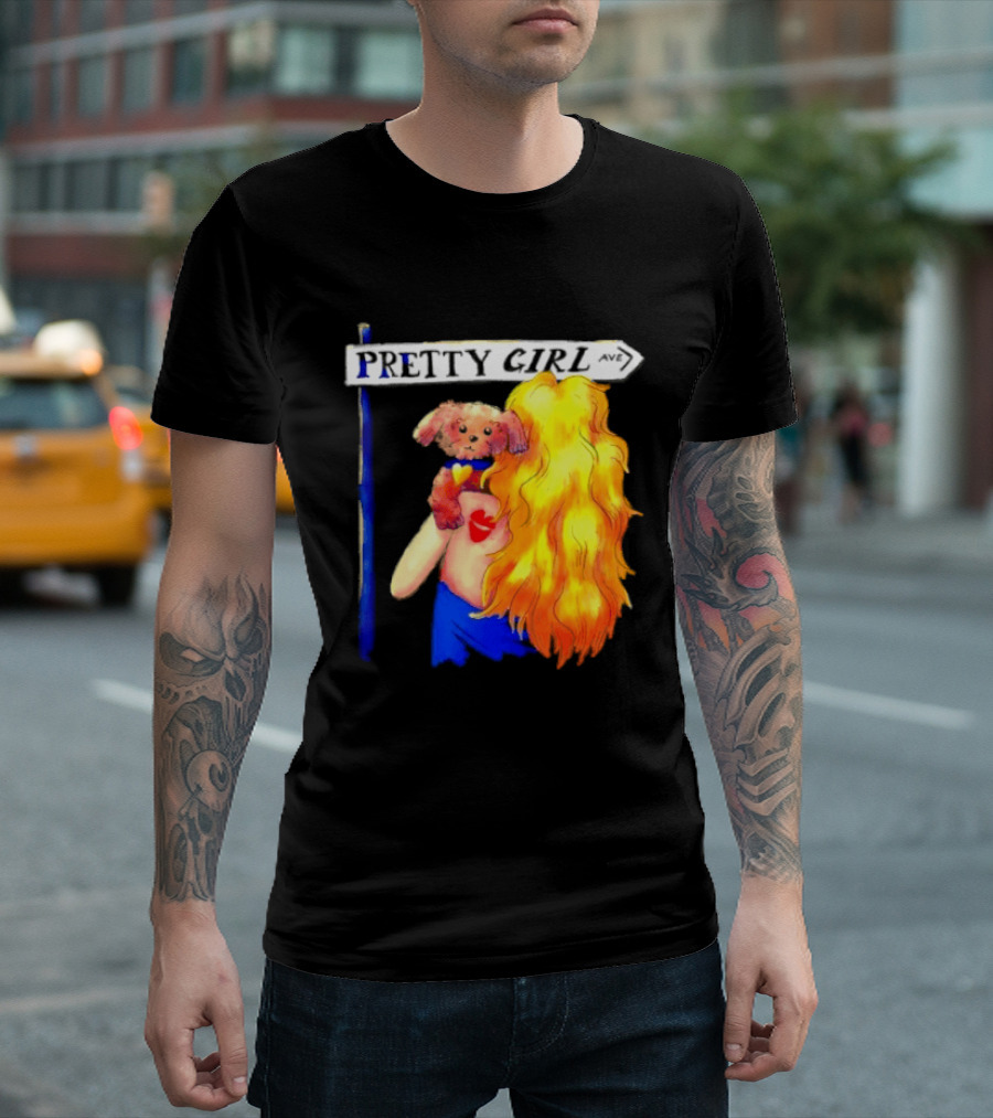 Pretty Girl Avenue Blonde Woman With Teddy Bear And Heart Tattoo T-Shirt