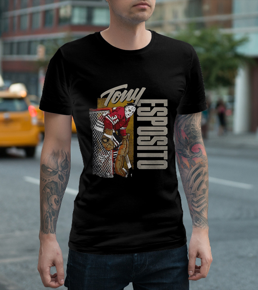 Tony Esposito Chicago Blackhawks NHL 35 Hockey Legend Iconic Goalie Save T-Shirt