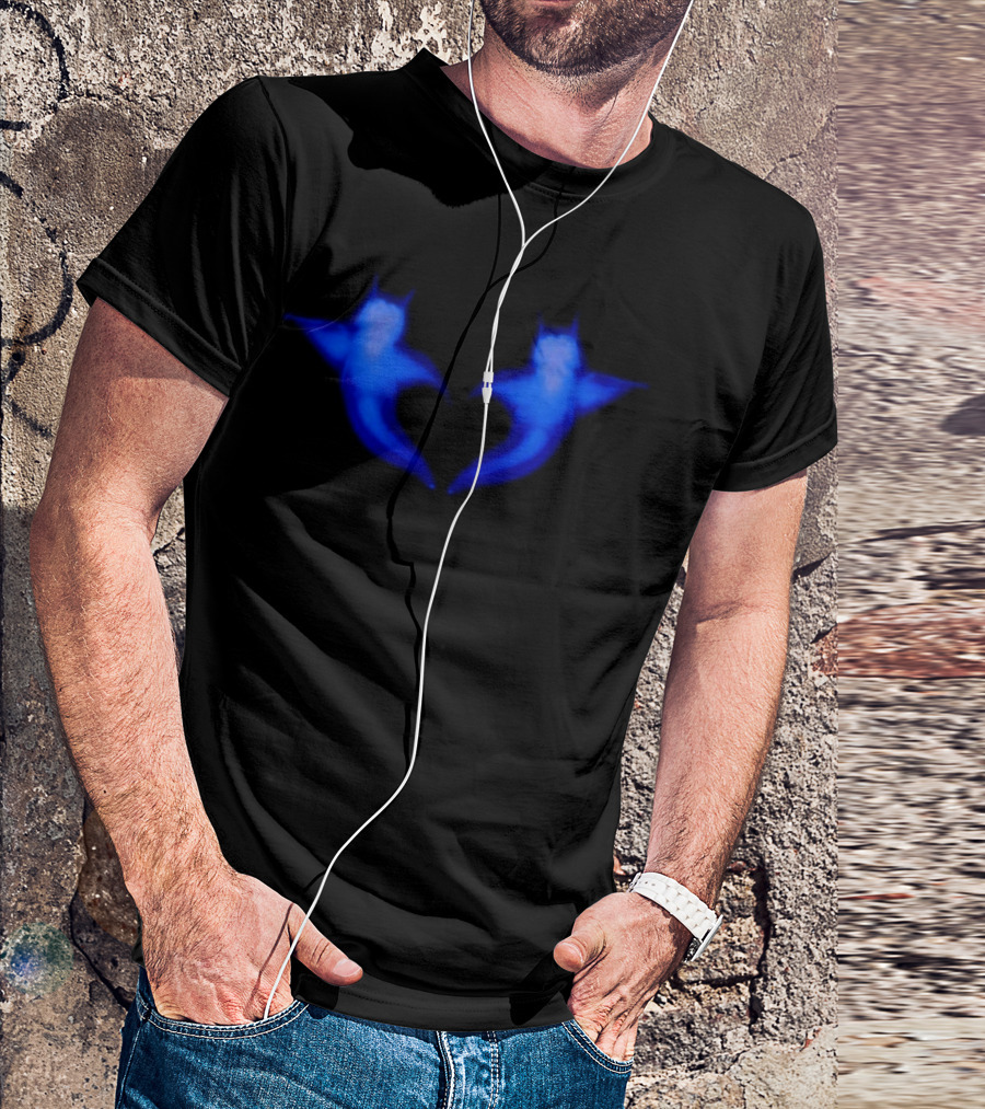 Two Hearts Blue Bat Silhouette Pair T-Shirt