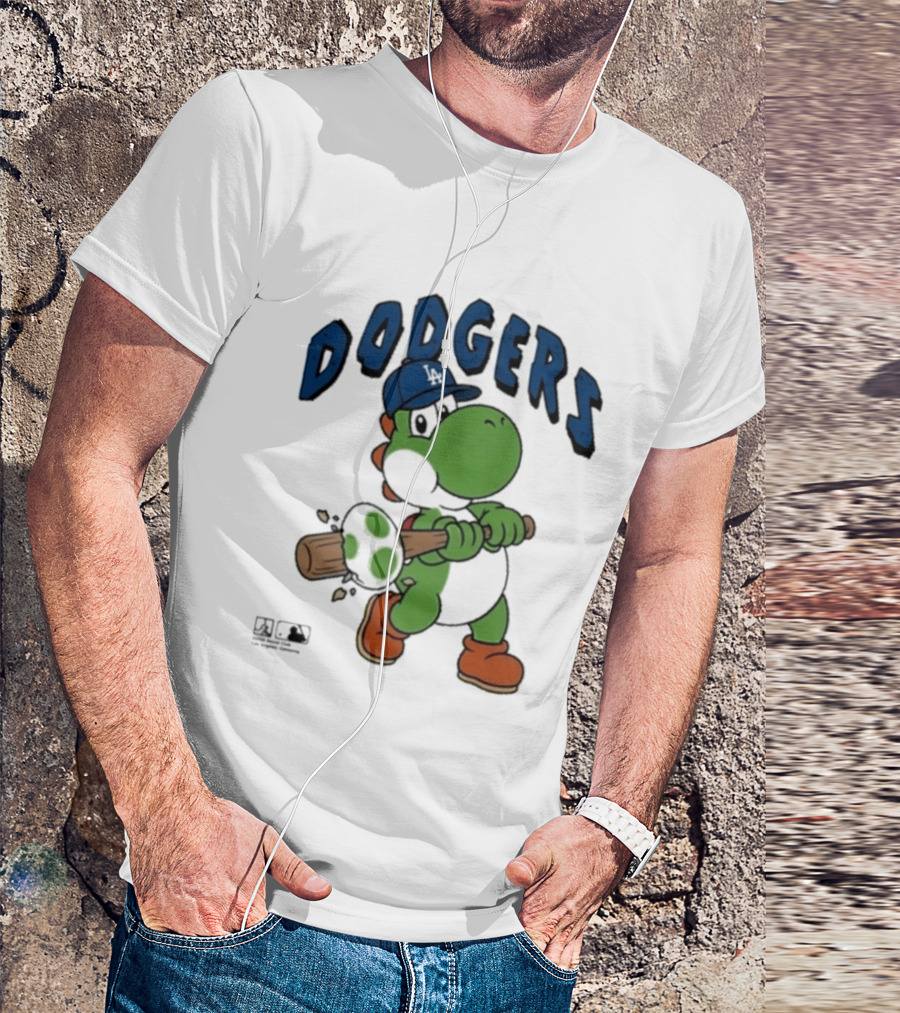 Dodgers Yoshi Baseball Bat Orange Shoes Blue Hat T-Shirt