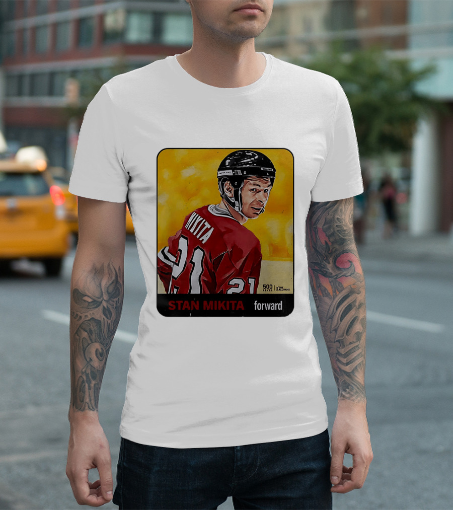 Stan Mikita Forward Chicago Blackhawks NHL Alumni Card 500 Level T-Shirt