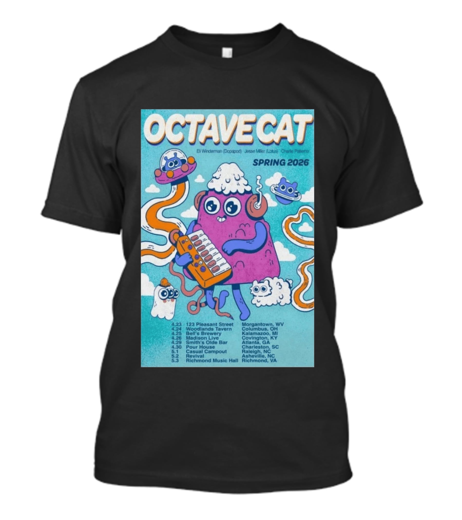Octave Cat Tour 2026 Eli Winderman Jesse Miller Charlie Patierno T-Shirt