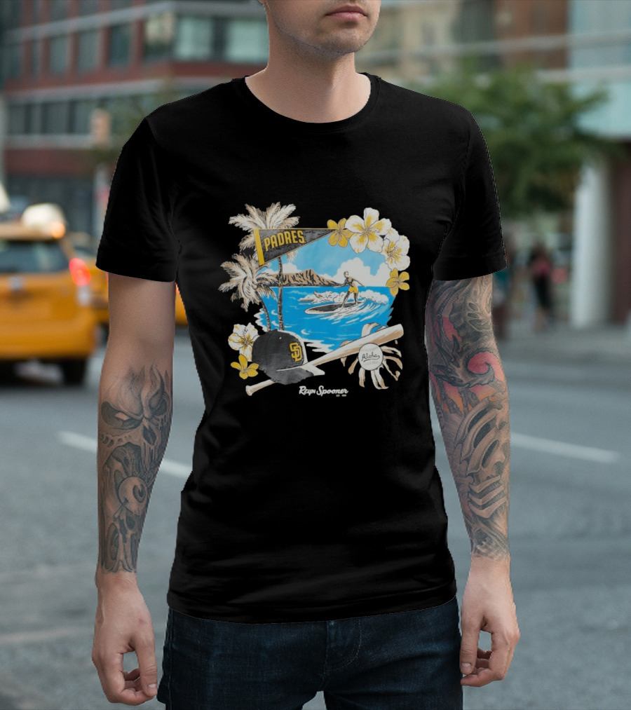 Reyn Spooner San Diego Padres Surfing Baseball Aloha Scene T-Shirt