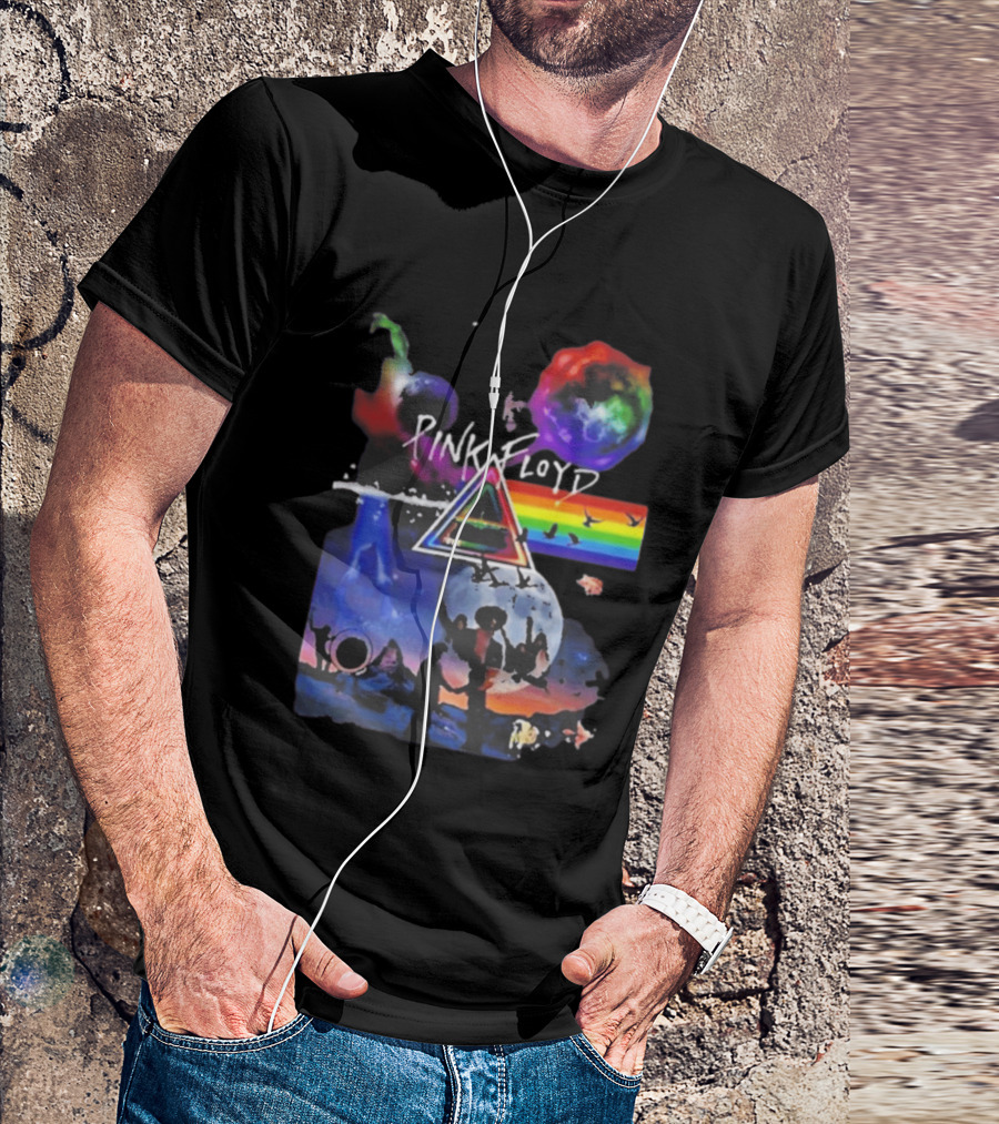 Pink Floyd Psychedelic Birds Colorful Rainbow Triangular Prism T-Shirt
