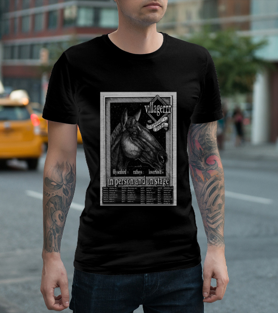 Villagerrr Spring 2026 Tour Horse Illustration With Lily Seabird Ratboys Lowertown T-Shirt