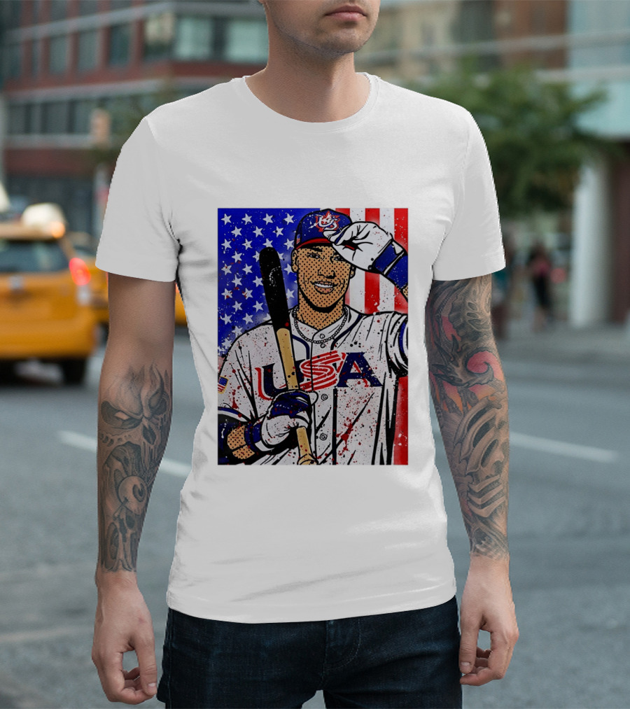Aaron Judge USA Baseball Pop Art 2026 American Flag Stars Stripes T-Shirt