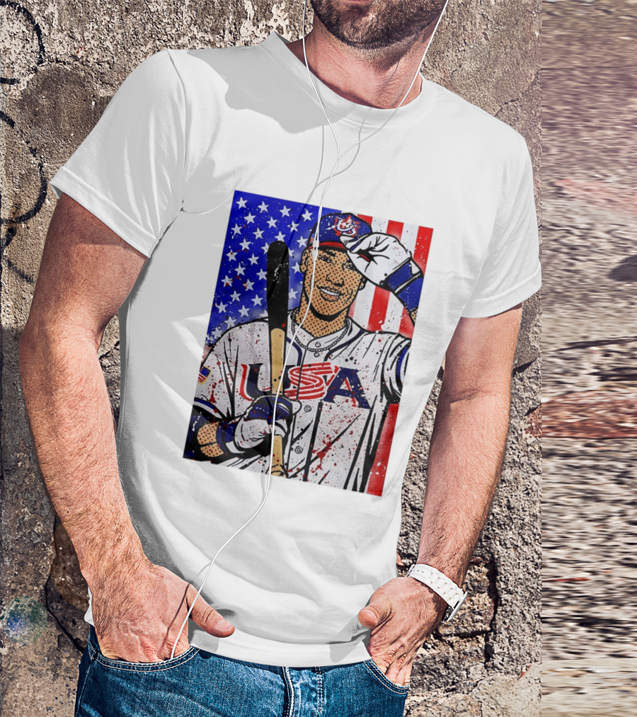 Aaron Judge USA Baseball Pop Art 2026 American Flag Stars Stripes T-Shirt