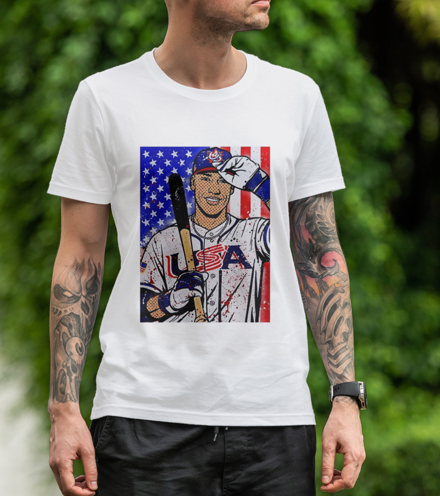 Aaron Judge USA Baseball Pop Art 2026 American Flag Stars Stripes T-Shirt