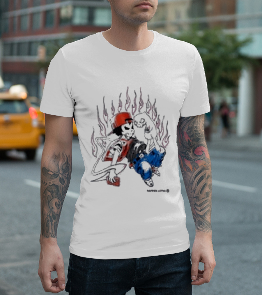 Warren Lotas Boy And Cat Surrounded By Flames Vintage Streetwear T-Shirt