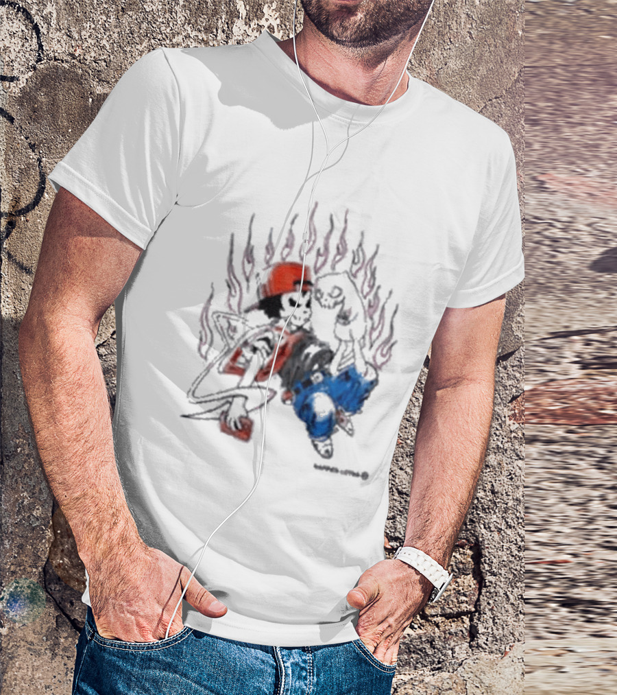 Warren Lotas Boy And Cat Surrounded By Flames Vintage Streetwear T-Shirt