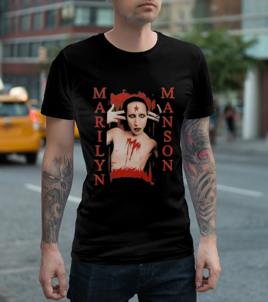 Marilyn Manson Star Forehead Bloody Chest Hands Head T-Shirt