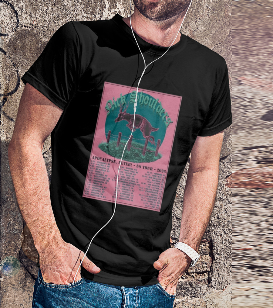 Nick Shoulders Apocalypse Never US Tour 2026 Retro Pink And Teal Leaping Deer Design With Tour Dates T-Shirt