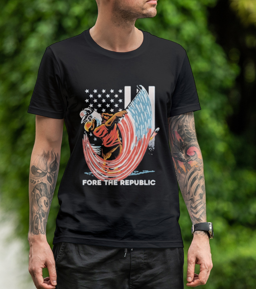 Old Row Golf American Flag Swing Fore The Republic T-Shirt
