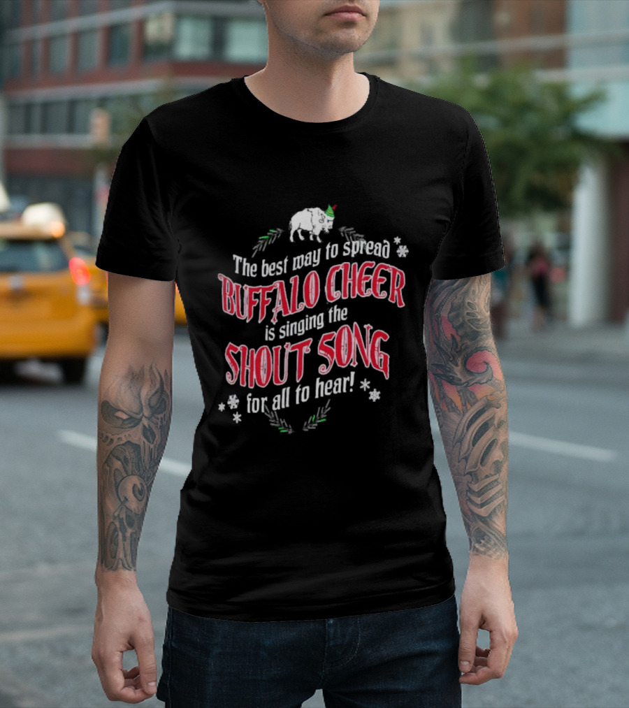 Buffalo Cheer Christmas Shout Song Reindeer Snowflakes T-Shirt