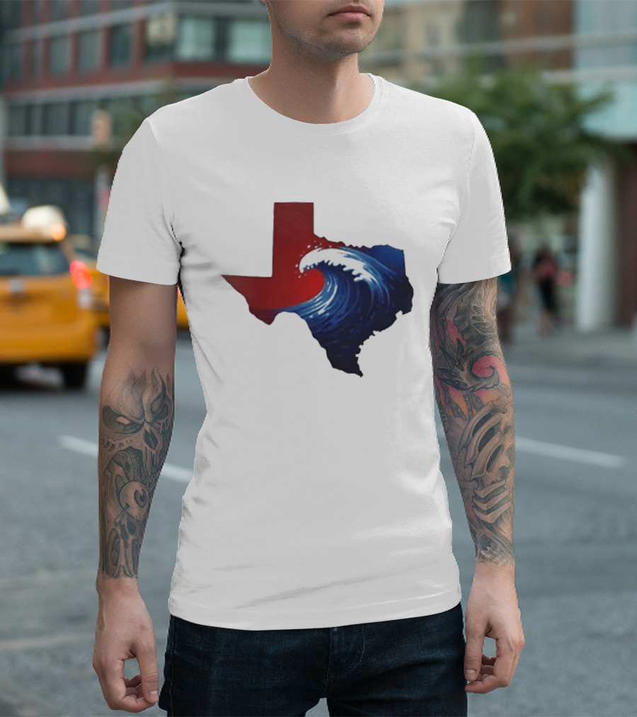 Texas Blue Wave Democrat Red State Map Wave Banner T-Shirt