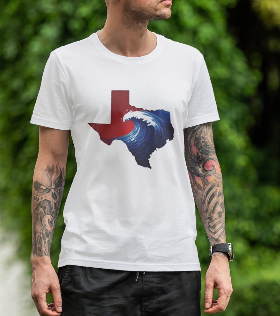 Texas Blue Wave Democrat Red State Map Wave Banner T-Shirt